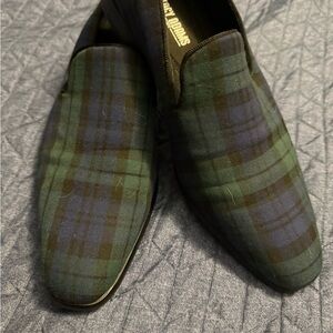 Stacy Adams Green and Blue Plaid Loafers